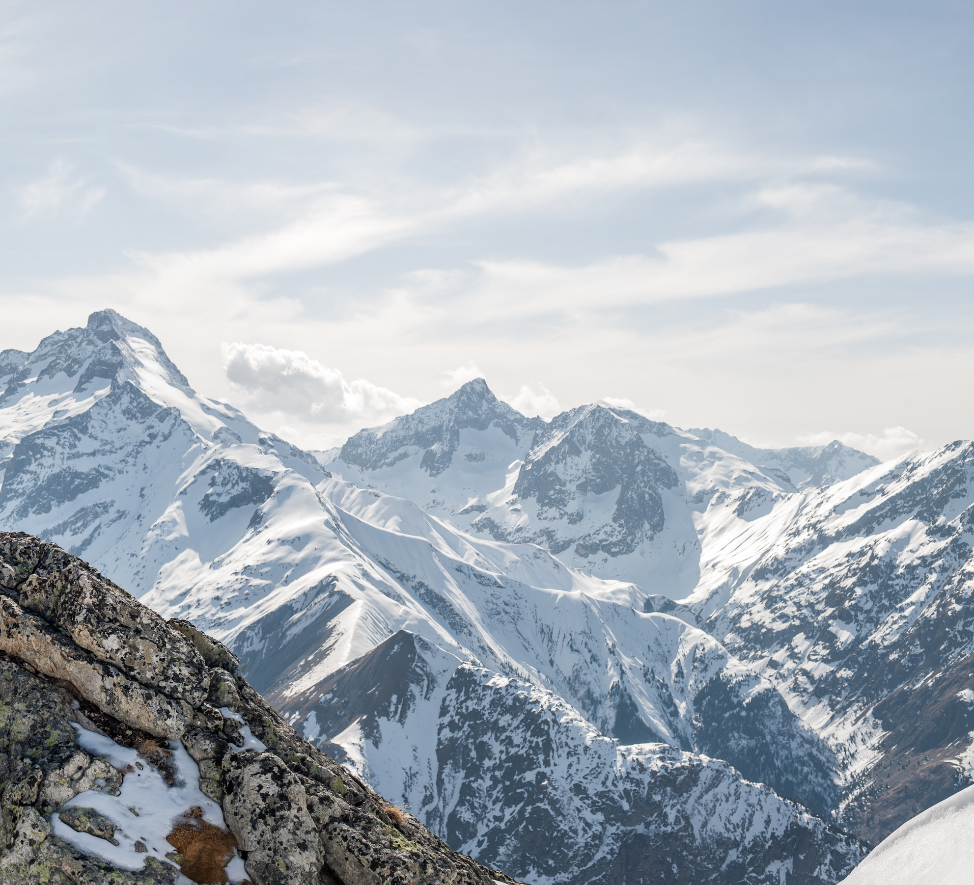 Panoramic view of the mountains / A panoramic view on Alps winter mountains, Les 2 Alpes, France